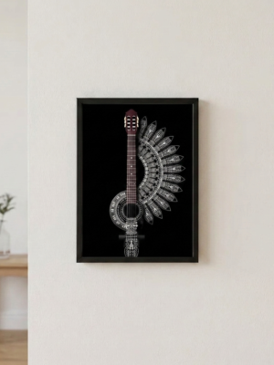 Musical Mandala Fusion Artistic Guitar Illustration Black Framed Wall Art
