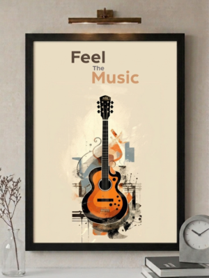 "Feel The Music" Vintage Guitar Art – Premium Framed Wall Décor
